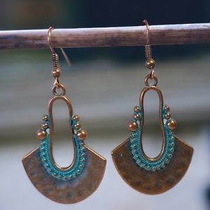NEW Boho Irregular Shape Hollow Dangle Earrings Cooper Shade w/Turquoise…